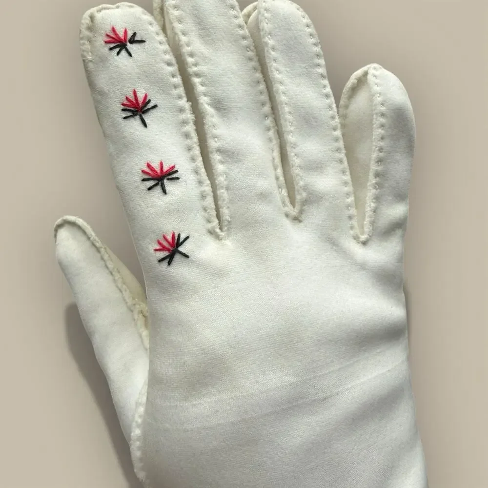 Vtg Ladies 60s MCM Embroidered Easter Prom Wedding Dress Gloves White Small